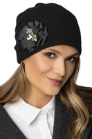 Vivisence Elegant Women's Winter Hat Made From Soft And Warm Wool Hand-Embroidered And Grosgrain Ribbons Perfect Fit Elastic Band Warm Fleece Lining For Cold Winter And Autumn Days, Black