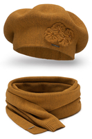 Vivisence Damen Mütze mit Schal Mit Blume Applikation Wärme An Wintertagen 7006, honig