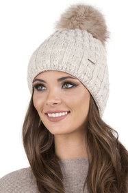 Vivisence Pom Pom Hat For Women Fleece Lined Knitted Winter Style 7015, beige