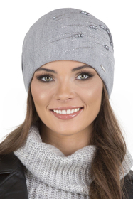 Vivisence Bonnet Femme Tricoté Chaud En Polaire Avec Perles Élégantes 7012, gris clair