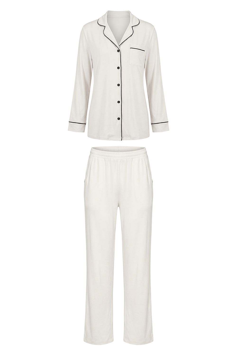 Vivisence Pyjama Femme Modal Chemise Boutons Manche Longue Confort Doux, écru