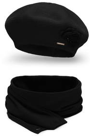 Vivisence Elegant Women's Winter Set Classic Beret And Matching Wool Scarf Made From Warm And Soft Fabric Ideal For Cold Winter And Autumn Weather, black