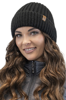 Vivisence Bonnet Pour Femme L'automne et L'hiver Classique En Fil Côtelé Chaud Avec Ourlet Renversé Parfaitement Ajusté À La Tête Sans Doublure Polaire Éco-Cuir Journées Froides 70104, noir