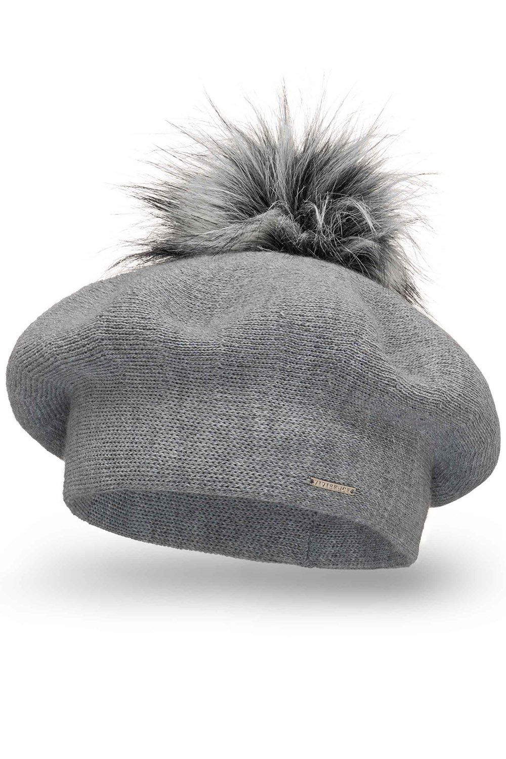 Vivisence Béret Femme Pour L'automne et L'hiver Avec Pompon En Fausse Fourrure Tricoté En Laine Acrylique Doux Chaud Et Confortable Idéal Classique Et Élégant 7035, gris clair