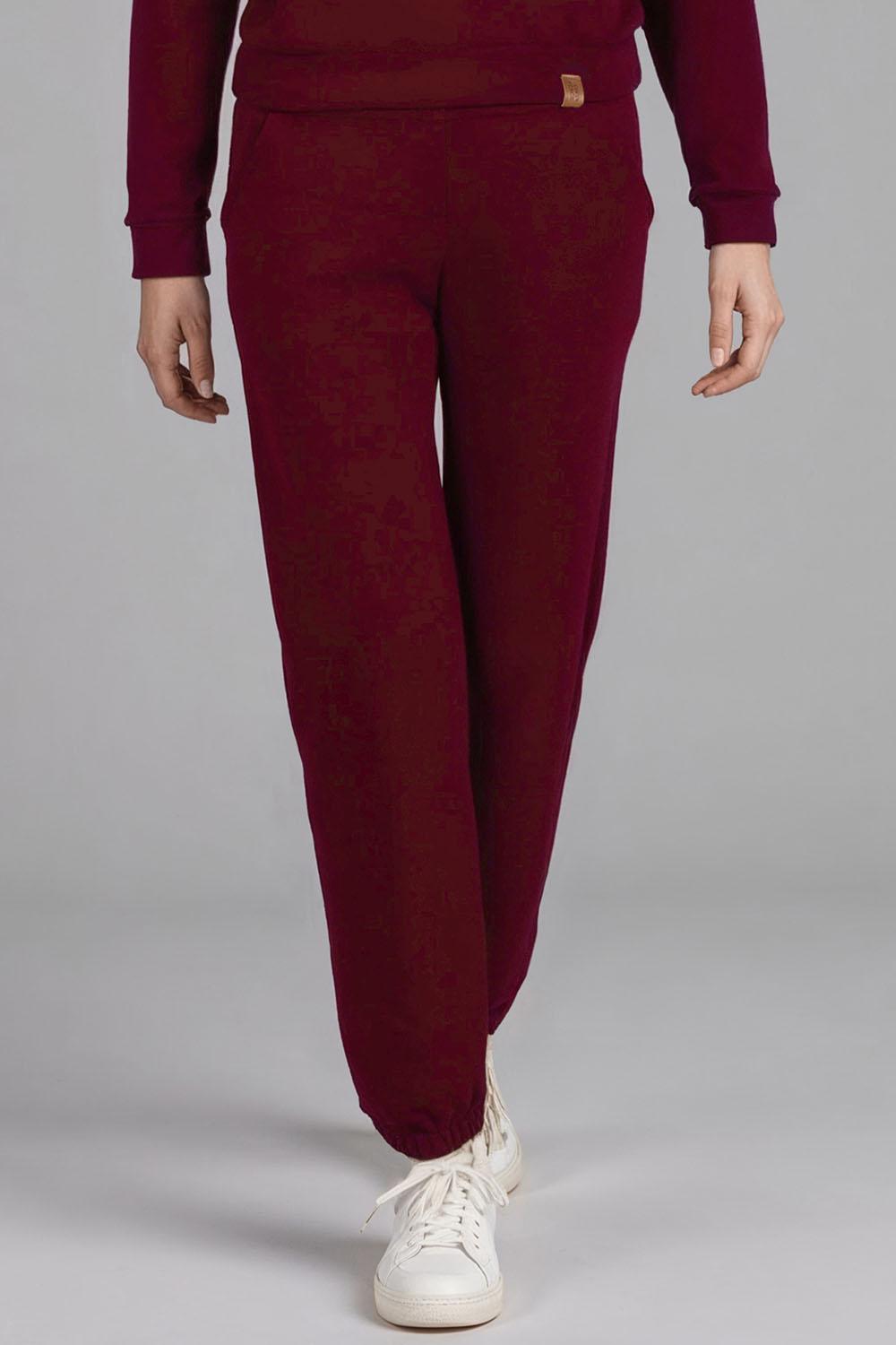 Vivisence Pantalon De Survêtement Femme Confortable Ceinture Élastique Poignets Côtelés Poches Latérales Tissu Doux Coton Mélangé Pour Détente Maison Sport Look Quotidien 9104, bordeaux
