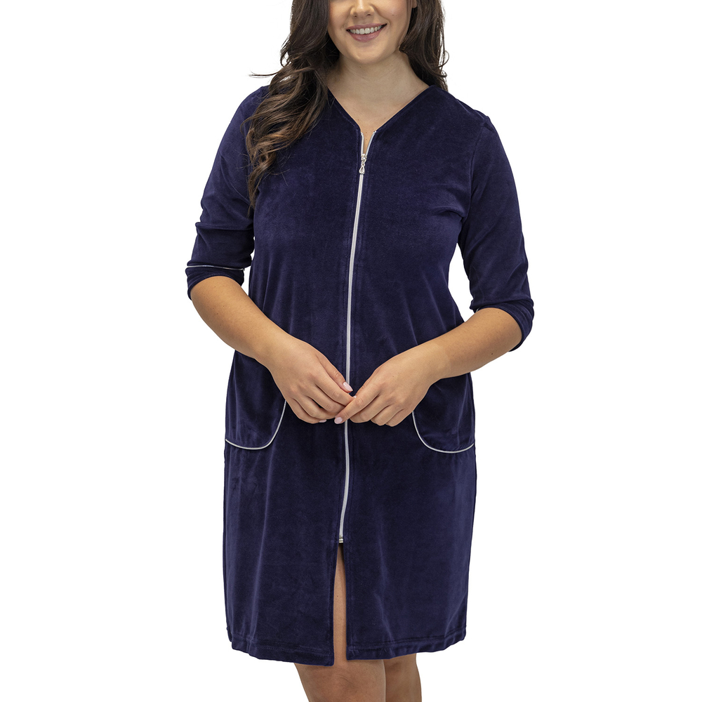 Vivisence Peignoir avec Poches Coton Fermeture Éclair Confortable Pour Porter à la Maison 5027,