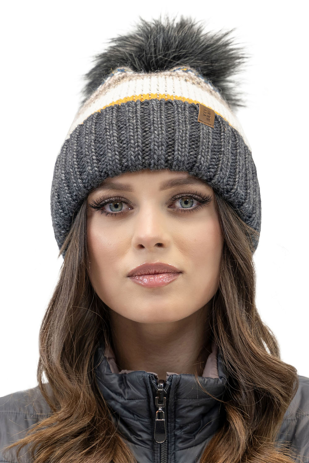 Vivisence Women's Pom Pom Hat Warm Yarn Antistatic Effect Winter Style 7099, dark grey