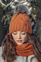 VIVISENCE Wintermütze mit Bommel Damen Warmes Ideal Für Kalte Wintertage 7014, orange