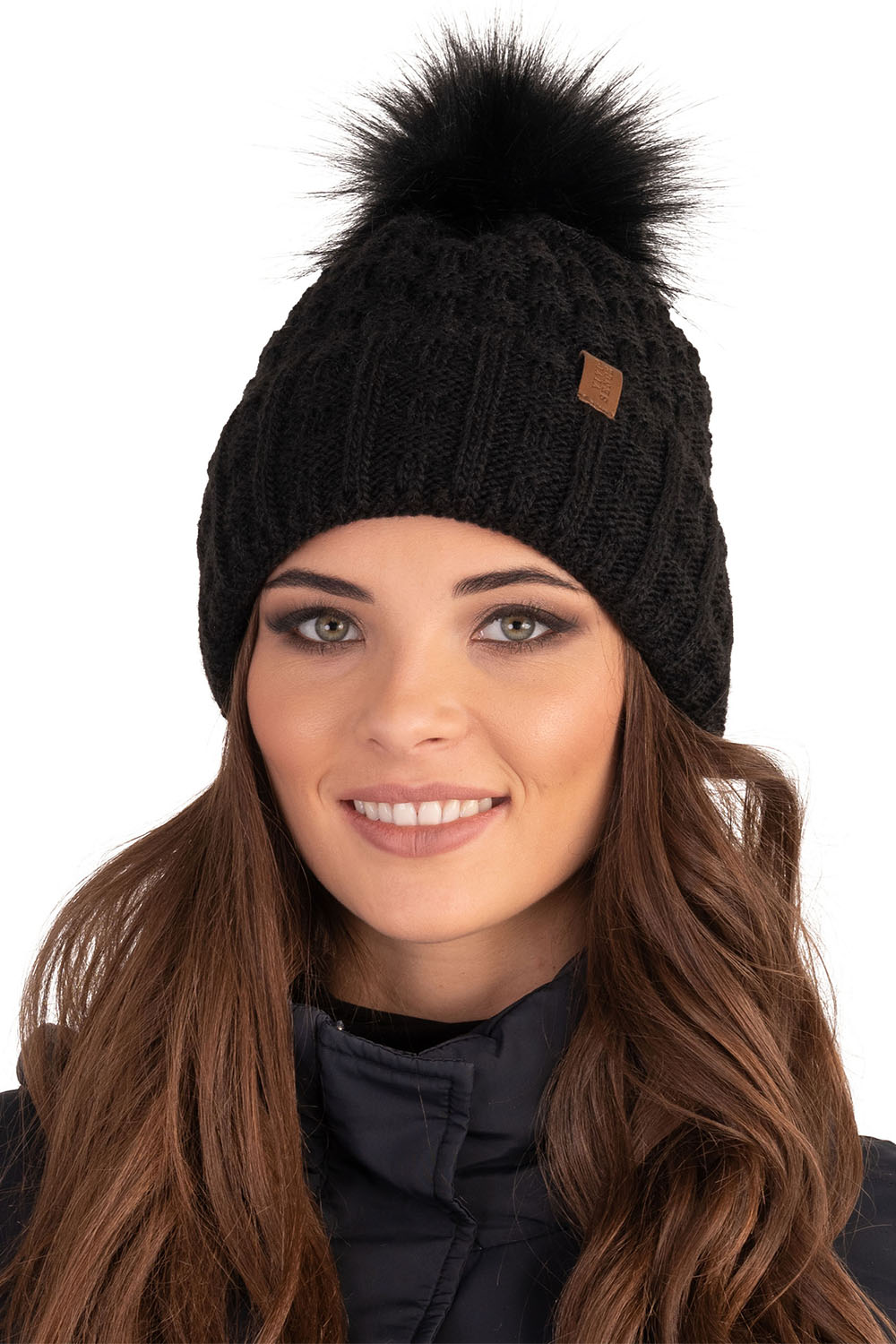 Vivisence Bonnet Femme Avec Pompon Doublé En Polaire Tricoté Pour L’Hiver 7015, noir
