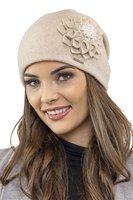 Vivisence Damen Mütze Wolle Blumenapplikation Falten Antistatisch Elegant 7052, beige