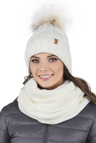 VIVISENCE Wintermütze mit Bommel Damen Warmes Ideal Für Kalte Wintertage 7014, ecru