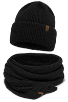 Vivisence Femme Ensemble Bonnet Echarpe Hiver Laine Merinos Douce Chaleur, noir