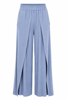 Vivisence Women's Pants with Pockets Wide Leg Viscose Elastic Waist, Blue