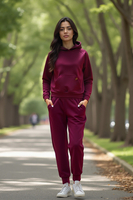 Vivisence Women's Tracksuit Set With Loose Hoodie And Tapered Trousers Stylish Activewear Featuring Elastic Waistband Side Pockets And Ribbed Trims For Daily Comfort,