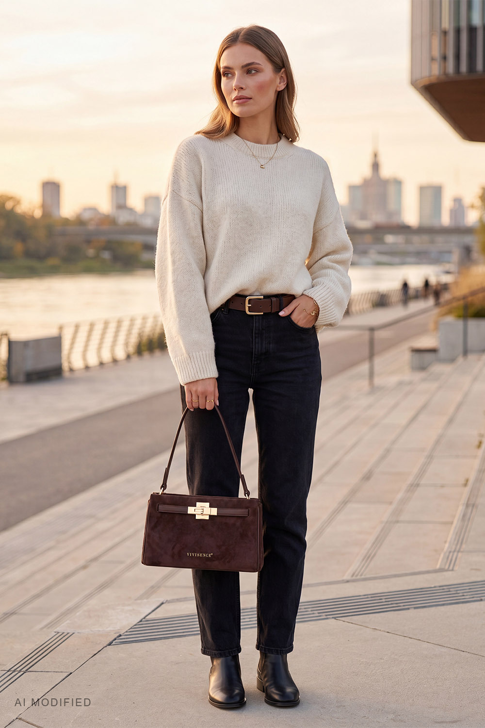 Vivisence Suede-Feel Shoulder Bag, Polyester Crossbody Bag, brown
