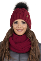 Vivisence Damen Bommelmütze Und Loop-Schal Mit Bommel Ideal Für Wintertage 7014, weinrot