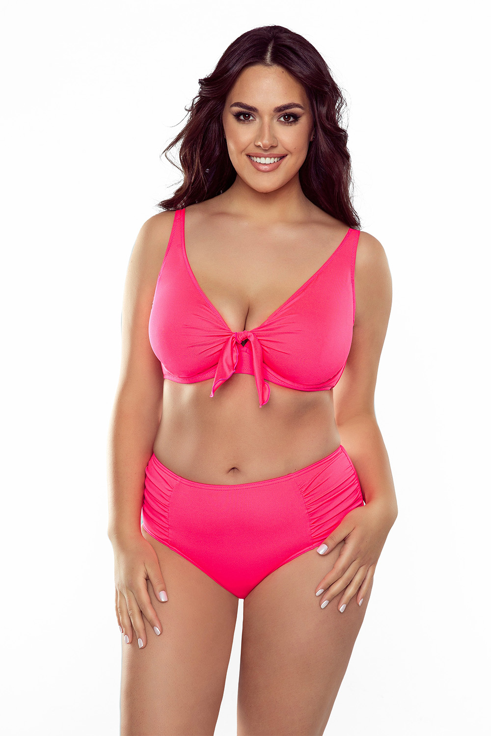 Vivisence Womens Underwire Swim Bra Non Padded with Tie Front Adjustable Straps for Full Bust Support, neon pink