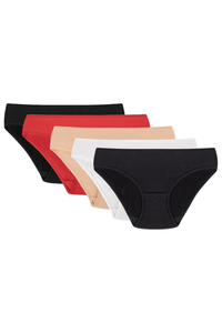 Vivisence 5-pack of women's classic briefs 4003, black/red/beige/white/navy blue