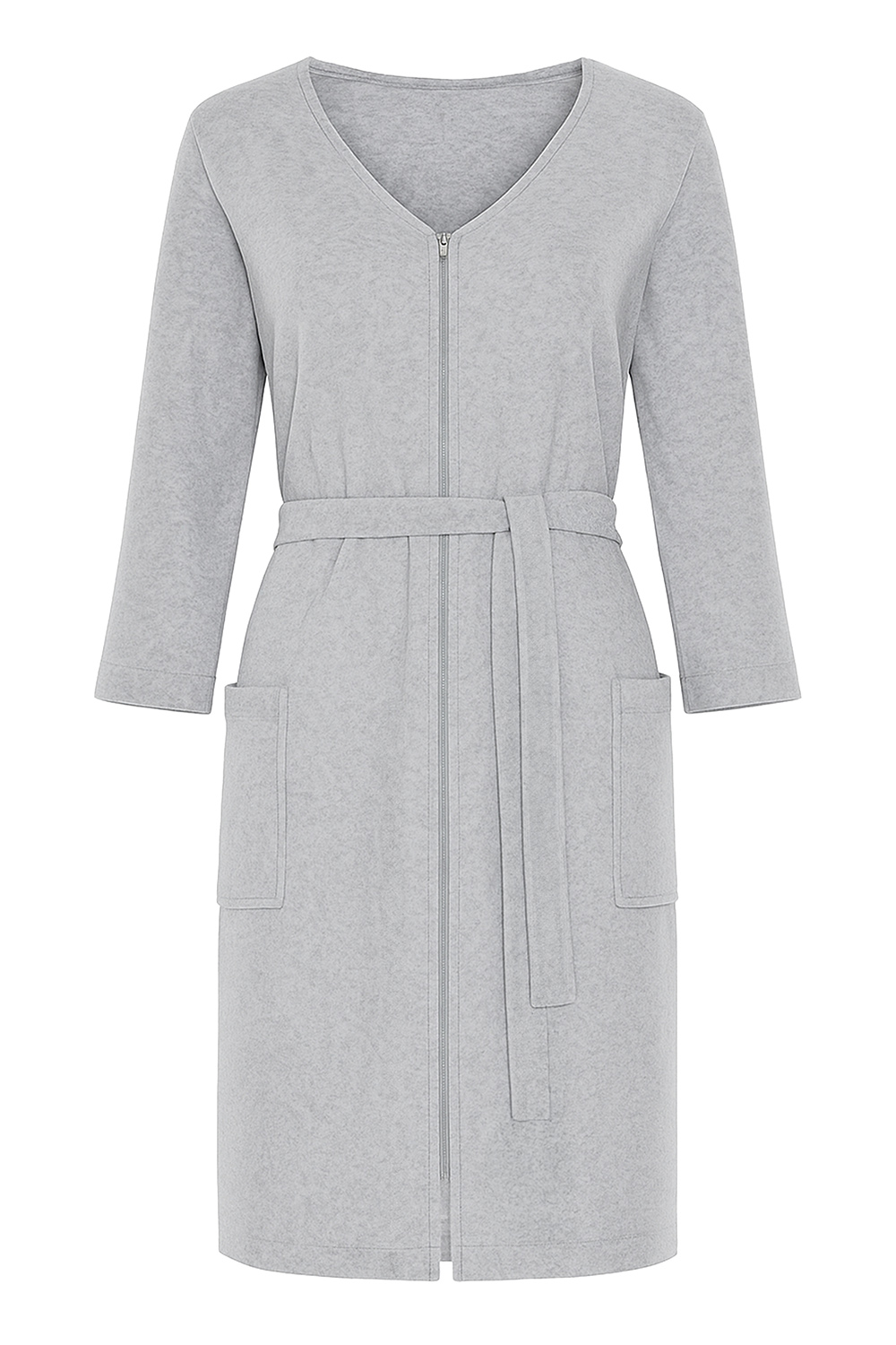 Vivisence Dressing Gown Cotton Zipper and Belt Pockets Home Comfort 5011, grey