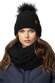 Vivisence Winter Hat And Loop Scarf Set For Women With Pompon Soft Fleece Lining Anti-Static Design Perfect Fit And Warmth For Cold Days Ideal For Winter And Autumn, black