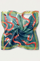 Vivisence Foulard En Soie Femme Carré Bords Roulottés Élégant Polyvalent, vert/flamants roses