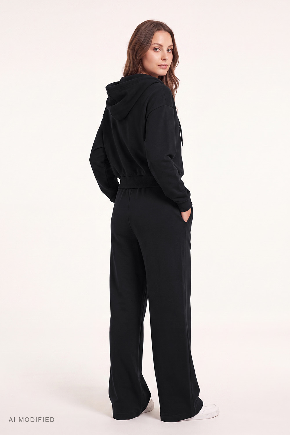 Vivisence Women Tracksuit Set Zip Hoodie And Pants Soft Cotton For Daily Comfort, black