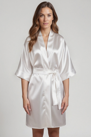 Vivisence peignoir femme satiné élégant léger, kimono court manches 3/4, idéal cadeau nuit, 