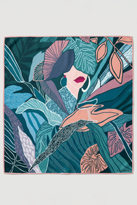 Vivisence Femme Foulard En Soie Carré Bords Roulottés Main Style Polyvalent, vert/rose