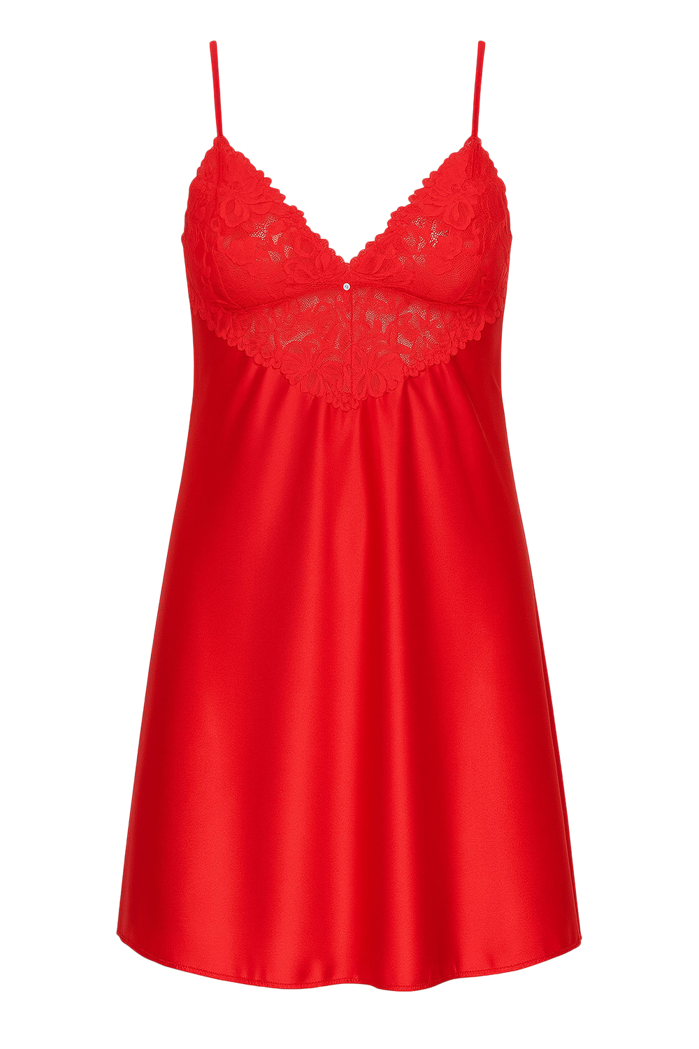 Vivisence Damen Nachthemd Satin Spitze Zierträger Verstellbar Elegant 2038, Rot