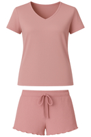 Vivisence Dame Schlafanzug 2-teiliges Set Pyjama Bluse Shorts Glatt Einfarbig Musterlos 2026,