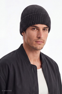 Vivisence Men's Beanie Merino Wool Silk Ribbed Warm Hat, graphite