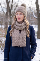 Vivisence Women's Beanie Merino Wool Silk Cable Knit Hat Winter Pom, beige