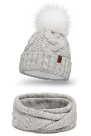 Vivisence Bonnet Femme Et Écharpe Pour L'automne et L'hiver À Pompon Cache-cou Ensemble Classique En Fils Chauds Avec Doublure En Polaire Parfait Pour Les Journées Froides 7014, beige clair