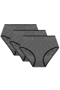 Vivisence Woman Briefs Cotton Smooth High Waist Underwear 4017 3-Pack, black elastic: graphite