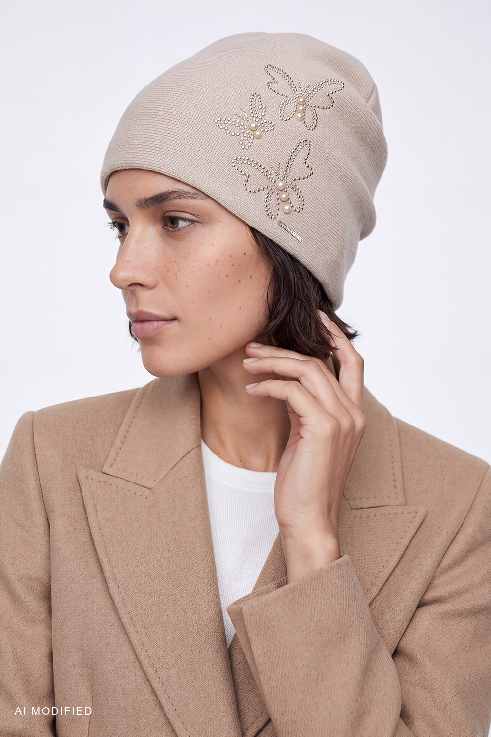 Vivisence Women's Beanie Hat Knitted Wool Blend Winter Fashion, beige