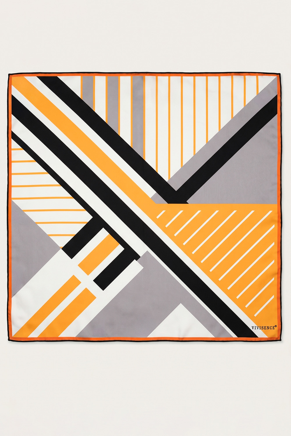 Vivisence Women Silk Scarf Silk BandanaHand Rolled Edges Square Soft on Skin, black/yellow/geometric