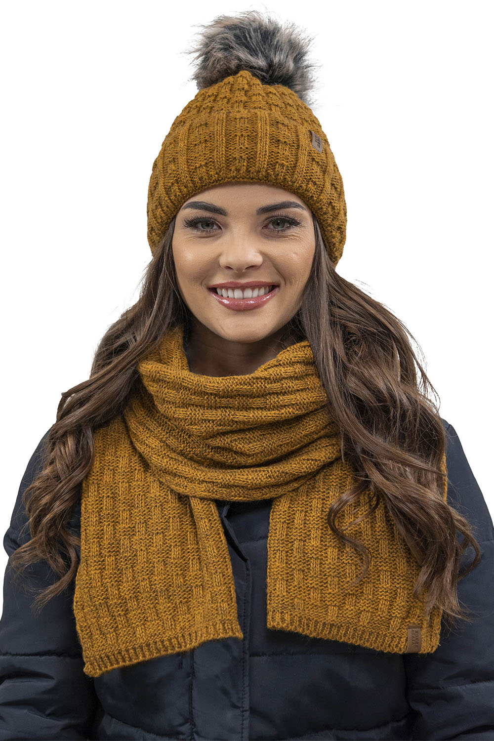 Vivisence Bonnet Femme Avec Pompon Doublé En Polaire Tricoté Pour L’Hiver 7015, jaune foncé