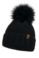 Vivisence Women's Pom Pom Hat Fleece Lined Perfect Fit Extra Warm, black