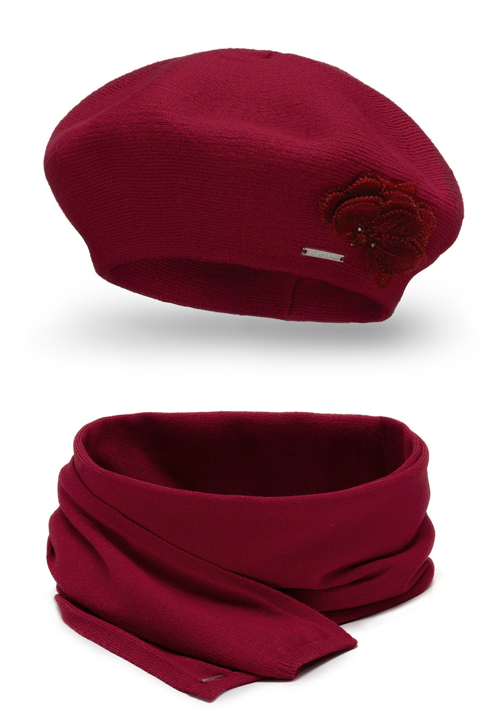 Vivisence Elegant Women's Winter Set Classic Beret And Matching Wool Scarf Made From Warm And Soft Fabric Ideal For Cold Winter And Autumn Weather, maroon