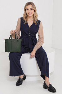 Vivisence Damen Schultertasche mit Reißverschluss Verstellbarer Riemen, Grün