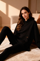 Vivisence Damen Leggings Und Hoodie Set Baumwollmix Mit Stretch Für Alltag, Schwarz