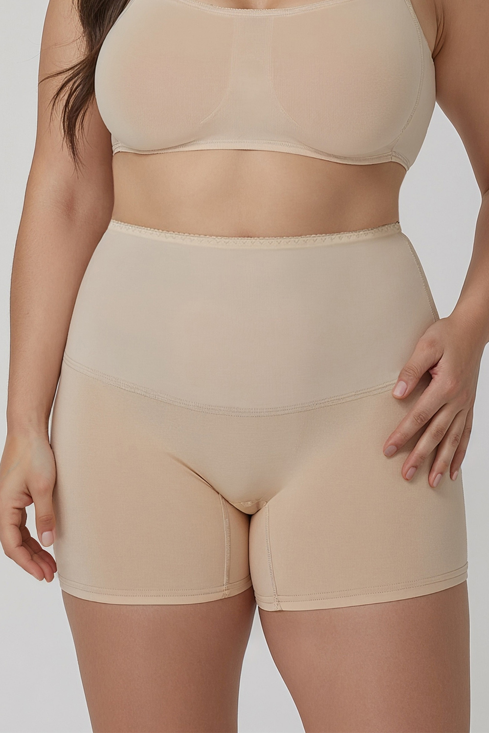Vivisence Damen Shapewear Unterhose Baumwolle Hoher Bund 4102, Beige
