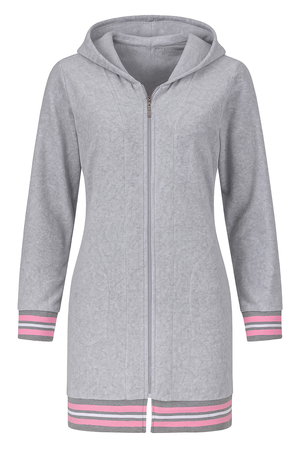 Vivisence Robe Cotton with Zipper Fastening and Cuffed Sleeves 5018, grey-plik