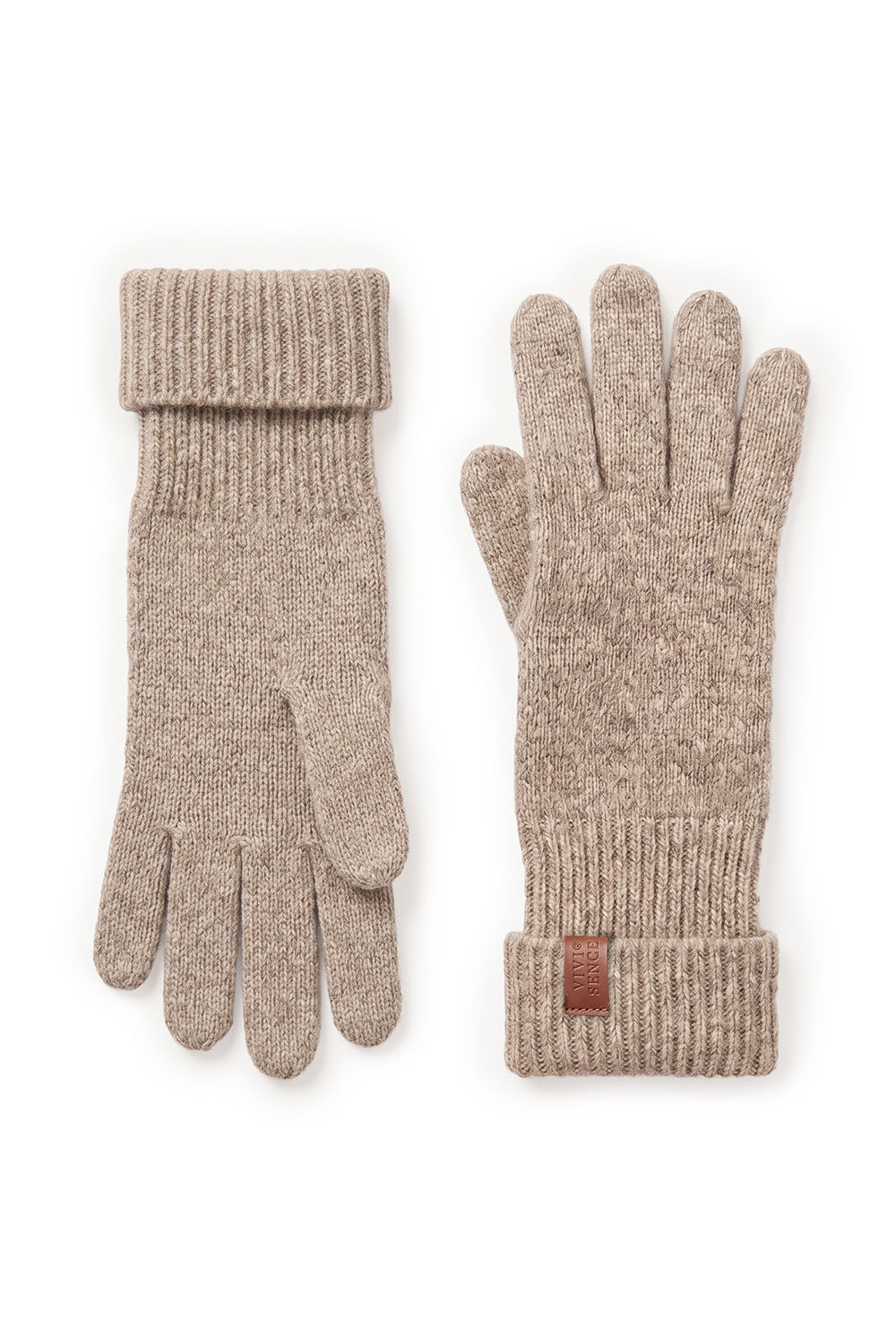 Vivisence gants femme tricotés avec poignet côtelé chauds et extensibles, beige