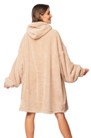 Vivisence peignoir femme à capuche peluche oversize confortable, beige