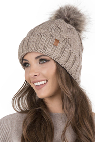 Vivisence Stylish Women's Winter Set Including Pompom Hat And Cozy Snood Scarf Made From Soft And Warm Fabric Smooth Fleece Lining Ideal For Cold Days, beige
