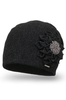 Vivisence Women's Wool Hat With Floral Pleats Antistatic Elegant 7052, dark grey