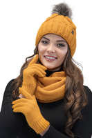 VIVISENCE Wintermütze mit Bommel Damen Warmes Ideal Für Kalte Wintertage 7014, honig