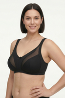 Vivisence Women’s Wirefree Soft Bra, Non Padded Everyday Comfort Bra with Mesh Detail, Adjustable Straps and Natural Support, Black