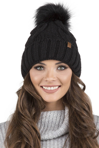 VIVISENCE Wintermütze mit Bommel Damen Warmes Ideal Für Kalte Wintertage 7014, schwarz